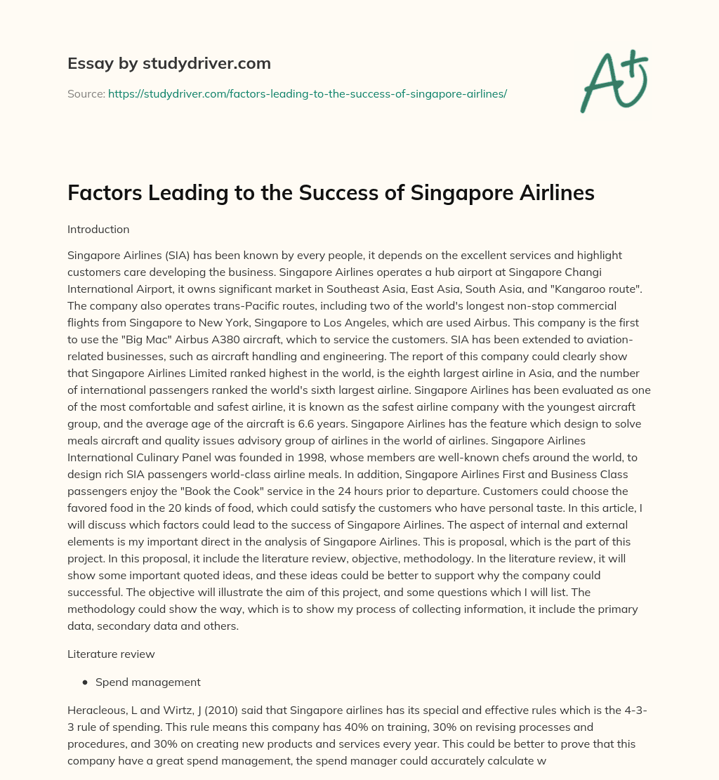 Factors Leading to the Success of Singapore Airlines essay