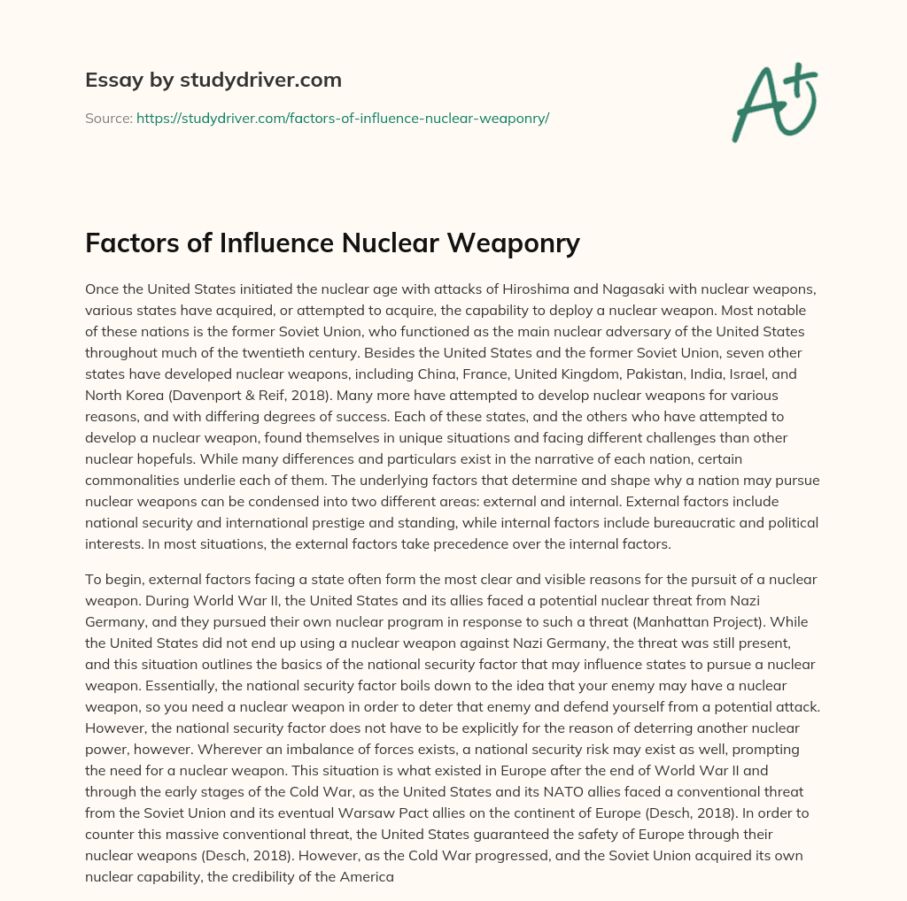 Factors of Influence Nuclear Weaponry essay