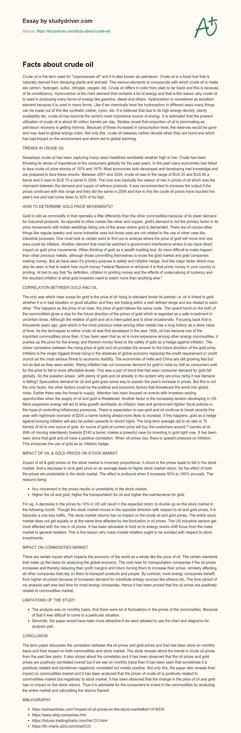 Facts about Crude Oil essay