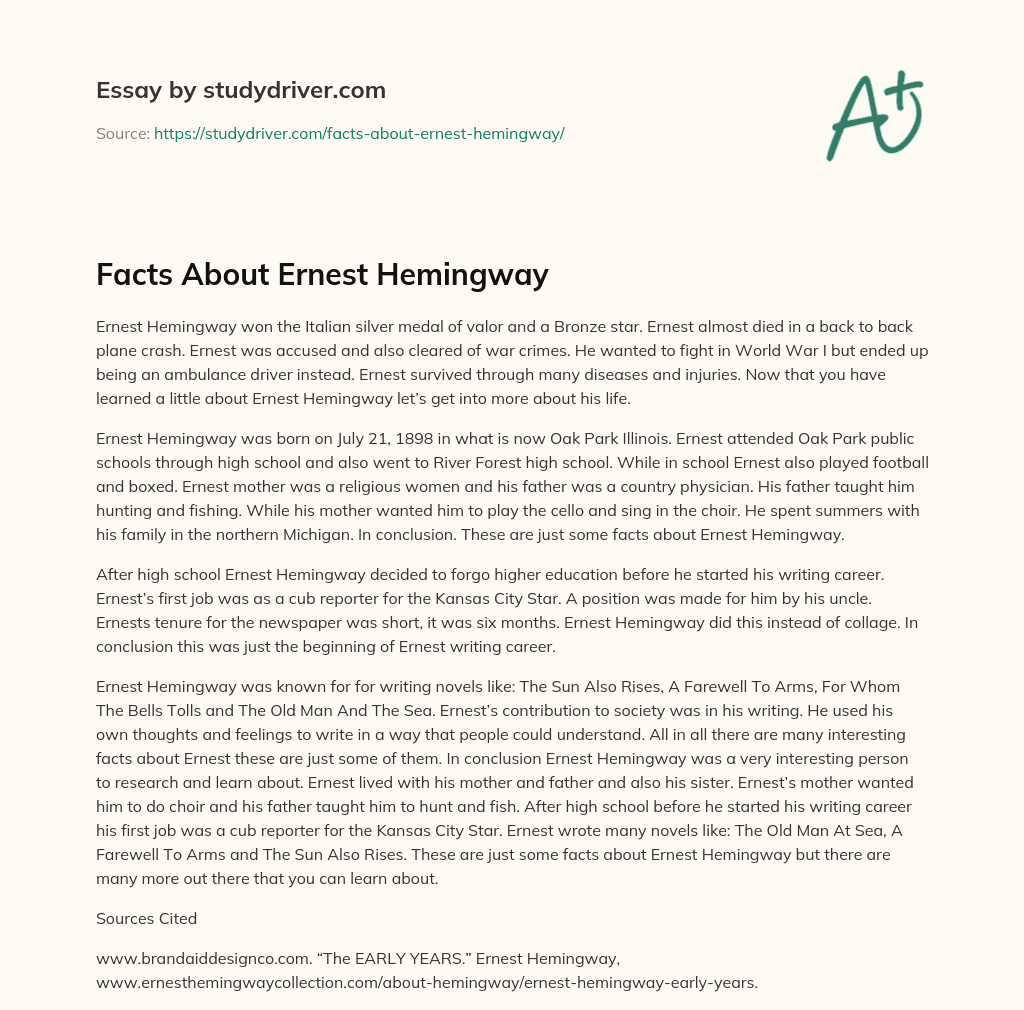 Facts about Ernest Hemingway essay
