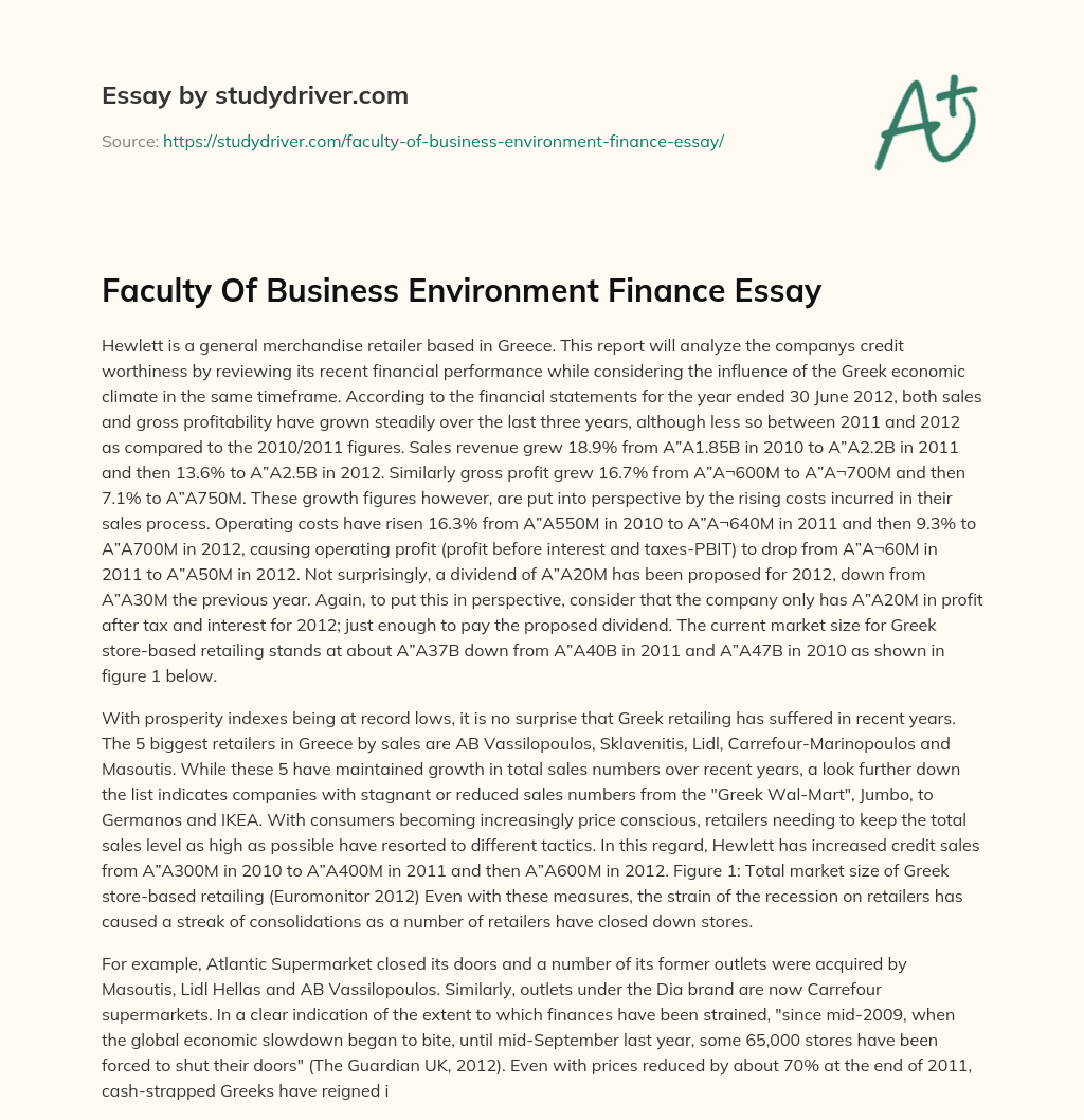 Faculty of Business Environment Finance Essay essay