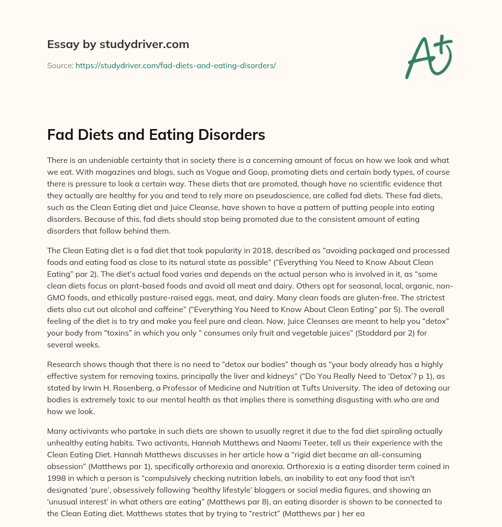 Fad Diets and Eating Disorders essay