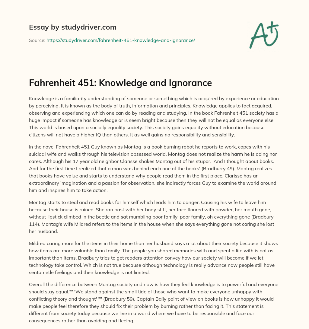 Fahrenheit 451: Knowledge and Ignorance essay