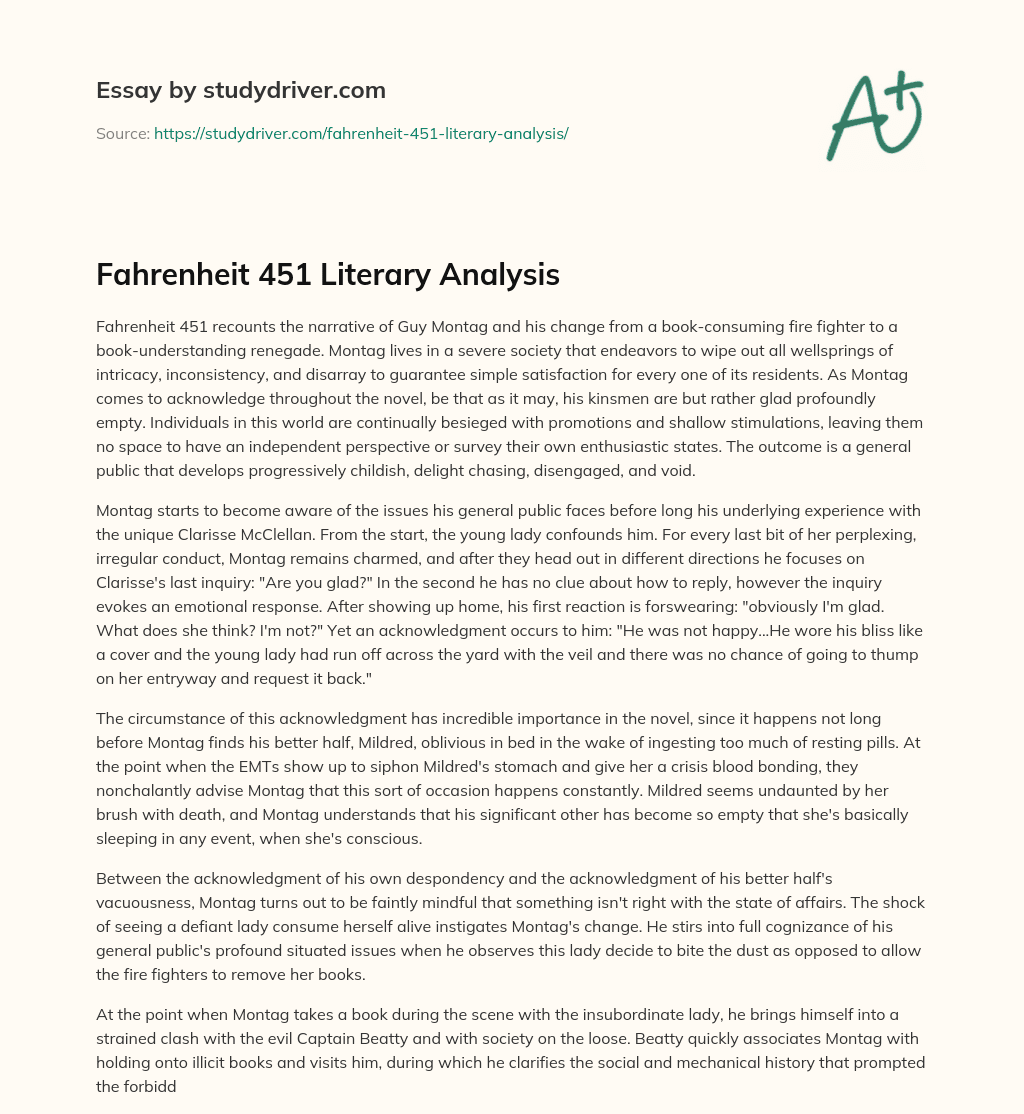 Fahrenheit 451 Literary Analysis essay