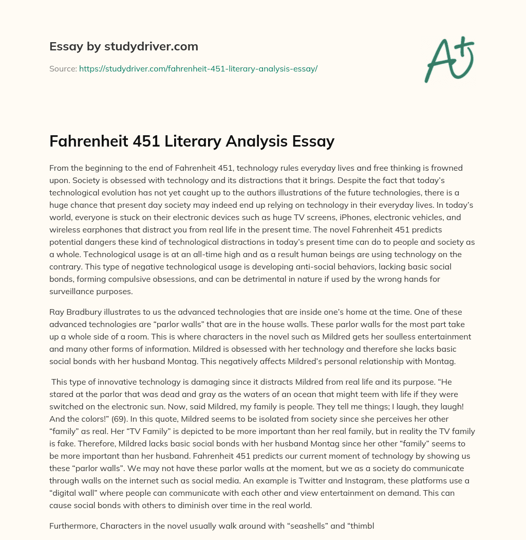 literary analysis fahrenheit 451 thesis statement