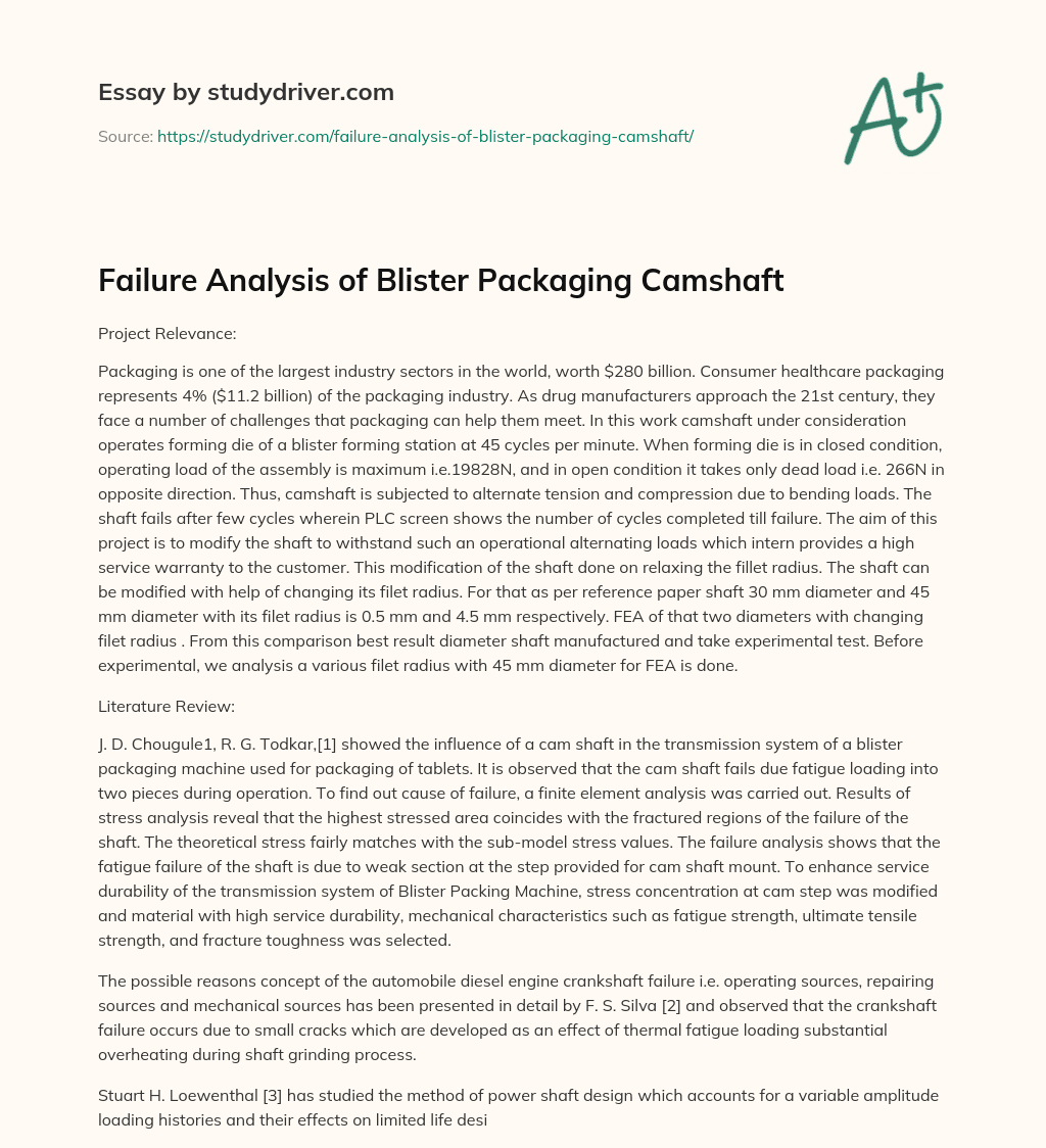 Failure Analysis of Blister Packaging Camshaft essay