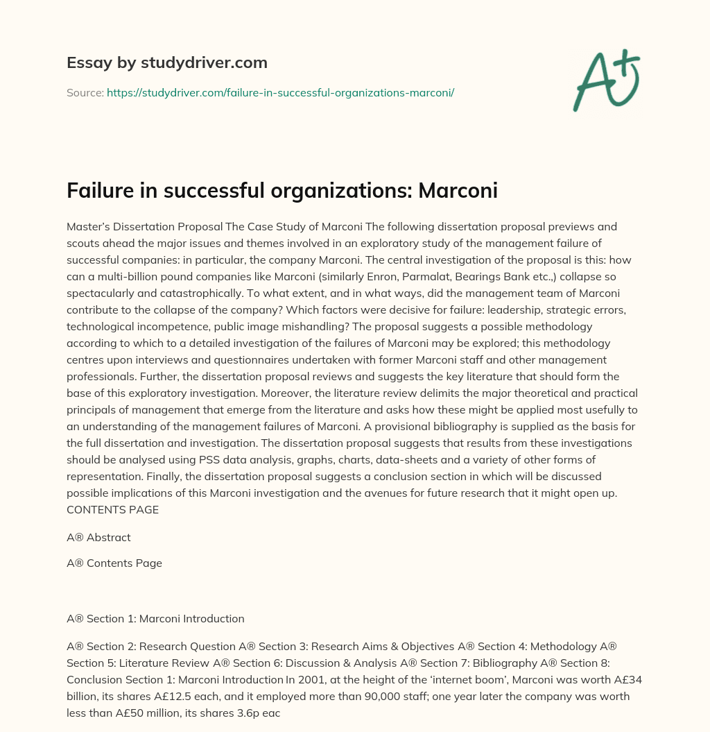 Failure in Successful Organizations: Marconi essay