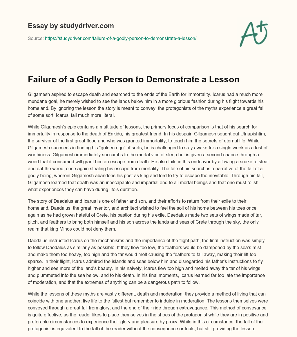 Failure of a Godly Person to Demonstrate a Lesson essay