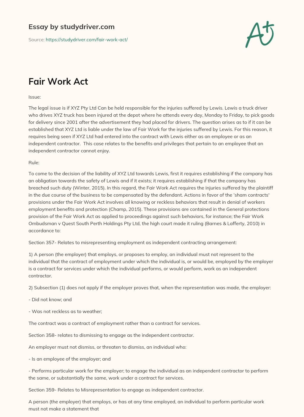 Fair Work Act essay