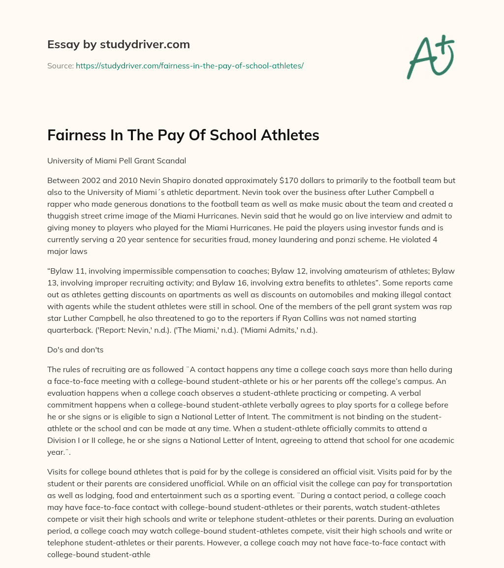 Fairness in the Pay of School Athletes essay