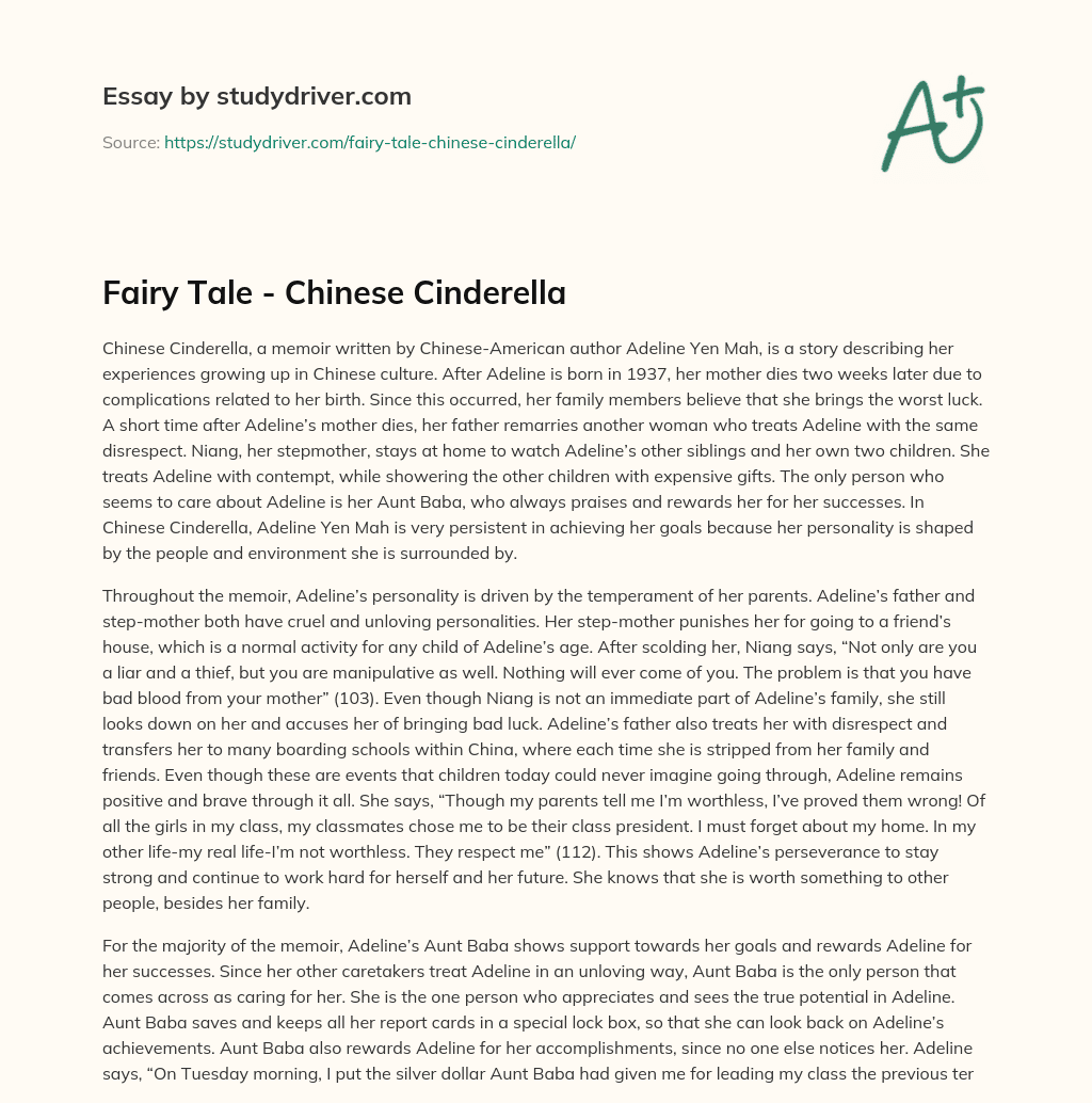 Fairy Tale – Chinese Cinderella essay