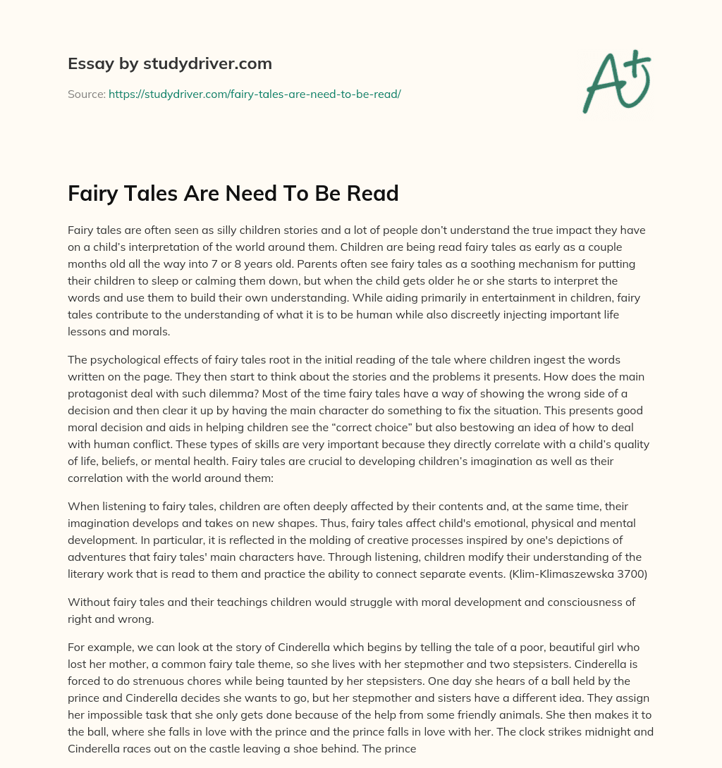 Fairy Tales are Need to be Read essay