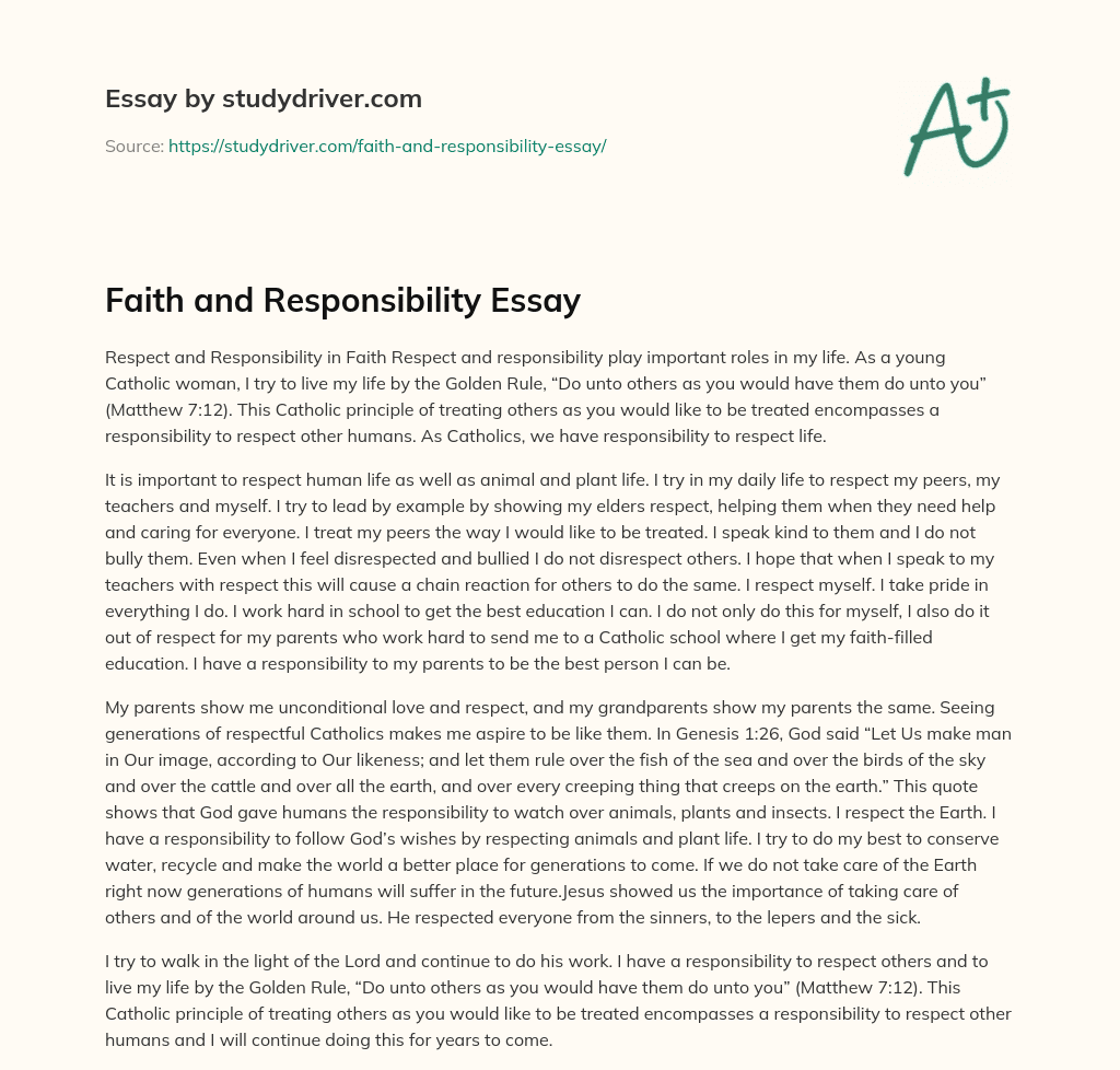 Faith and Responsibility Essay essay