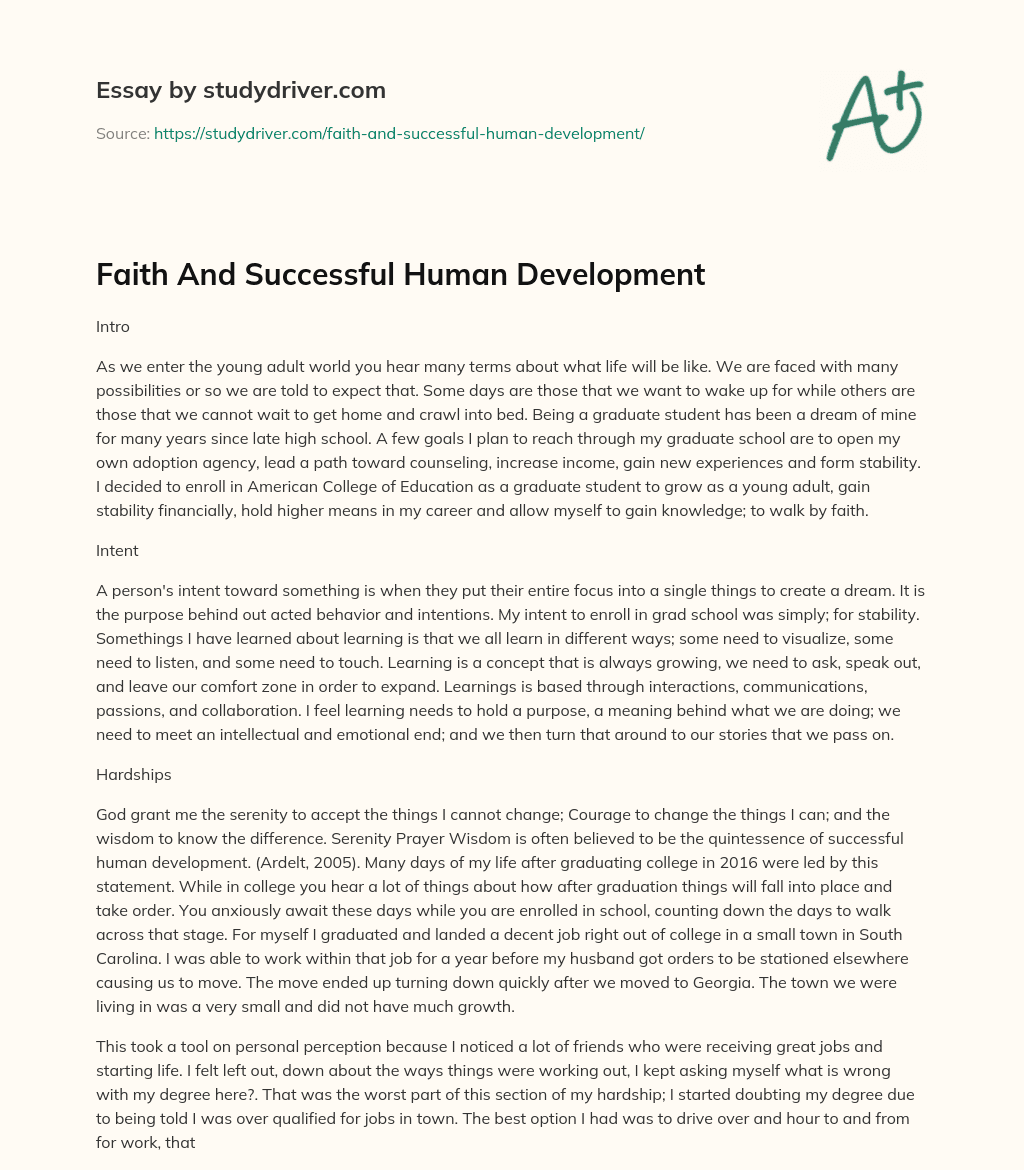 Faith and Successful Human Development essay