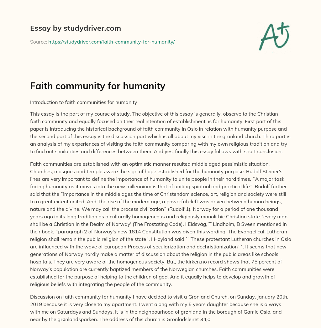 Faith Community for Humanity essay