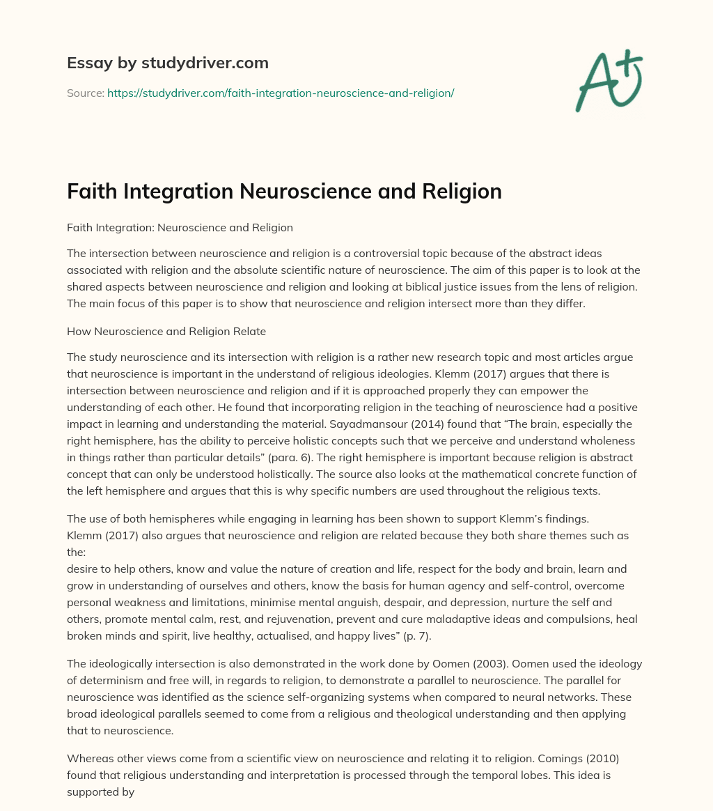 Faith Integration Neuroscience and Religion essay
