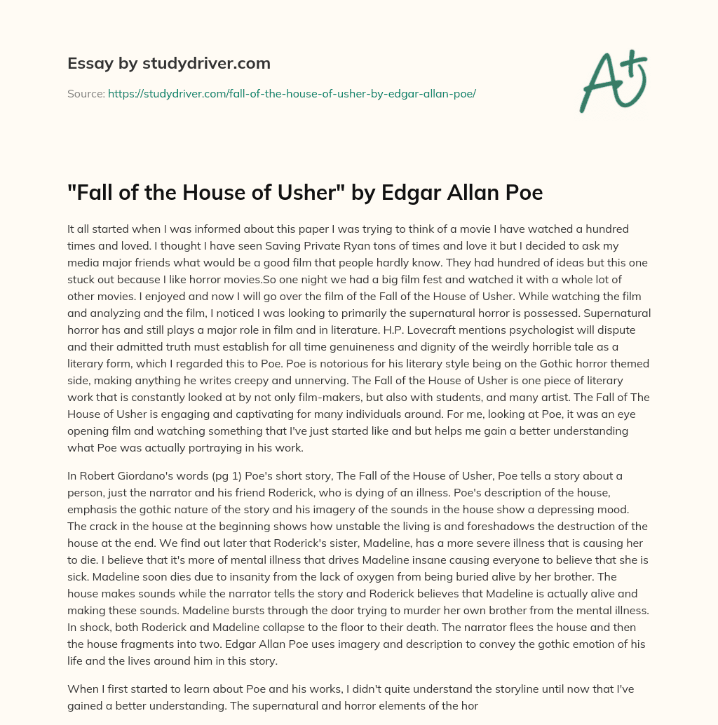 “Fall of the House of Usher” by Edgar Allan Poe essay