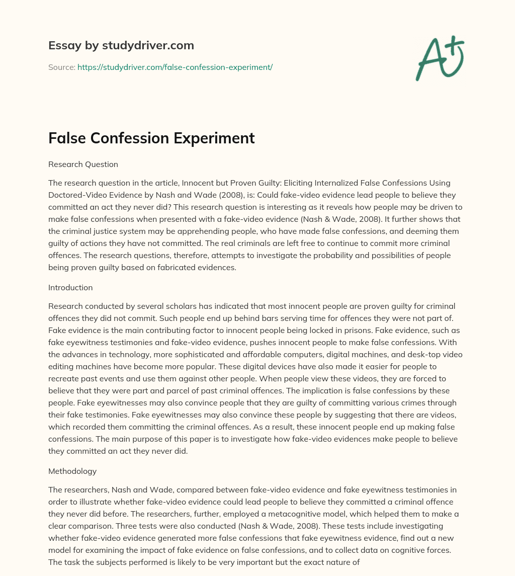 False Confession Experiment essay