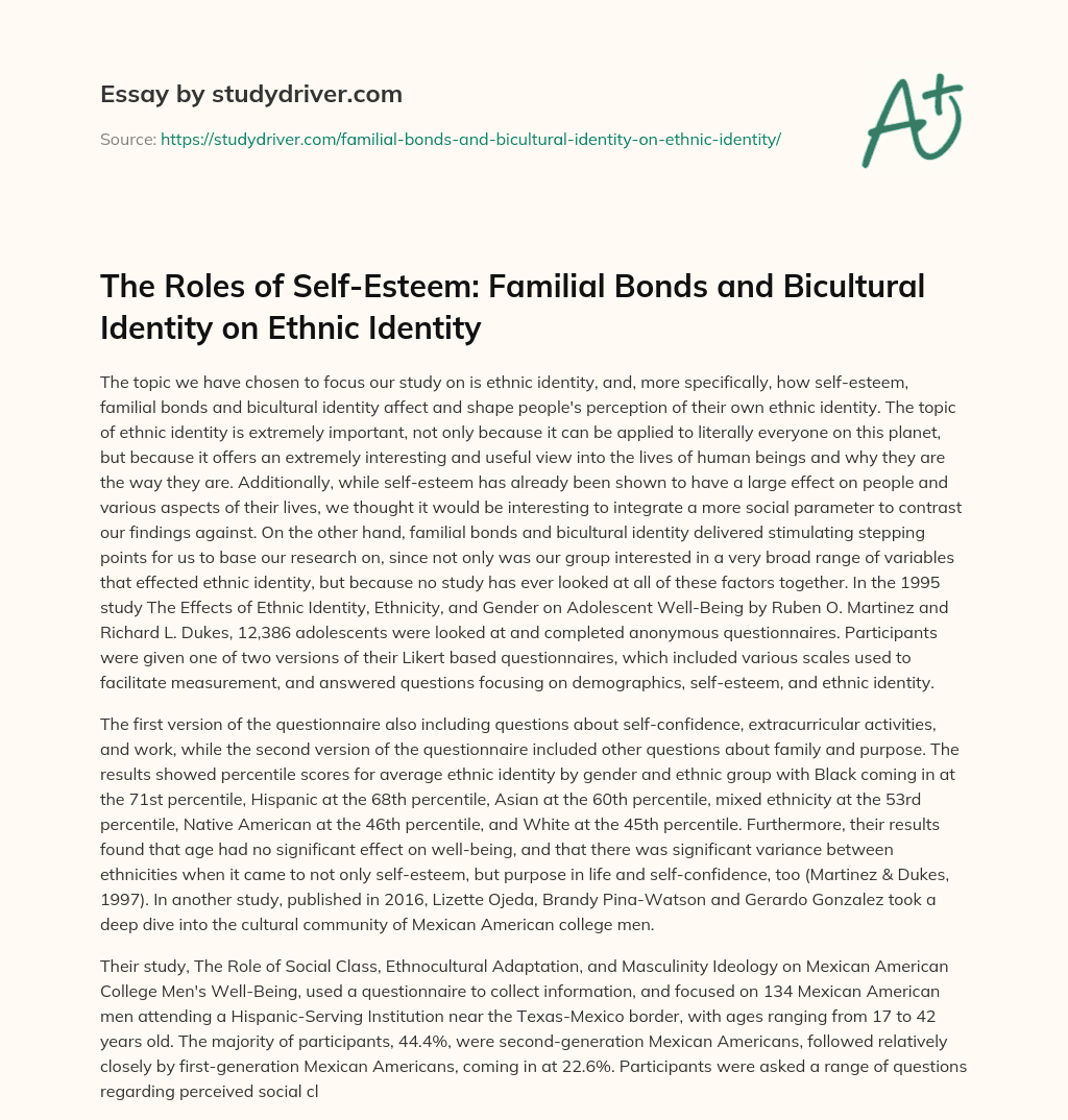 The Roles of Self-Esteem: Familial Bonds and Bicultural Identity on Ethnic Identity essay