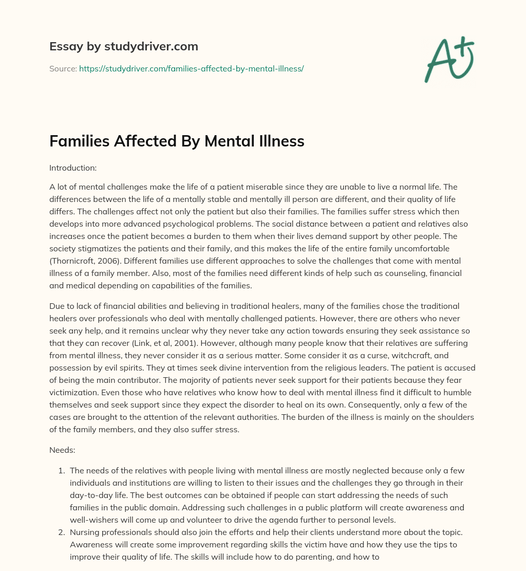 Families Affected by Mental Illness essay