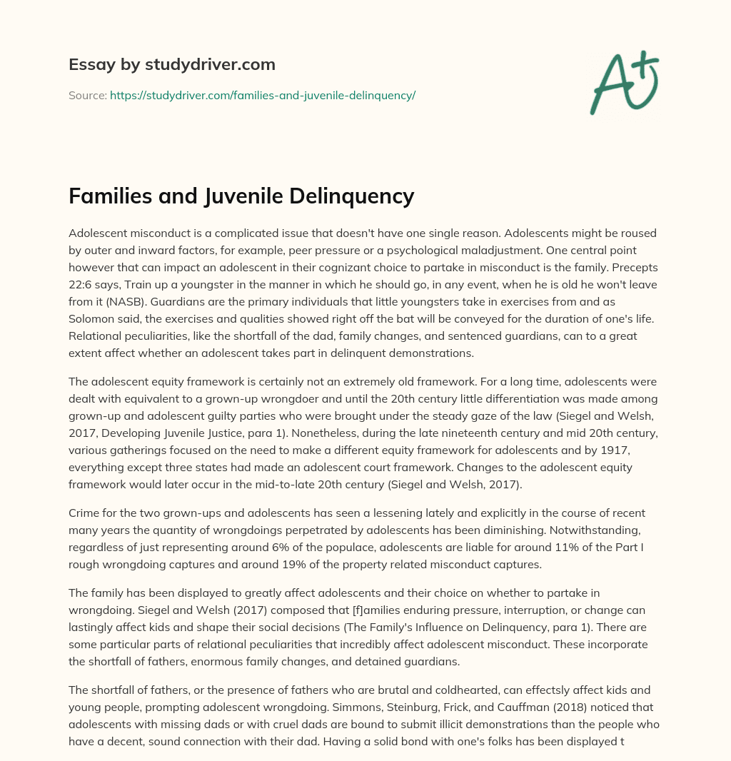 Families and Juvenile Delinquency essay