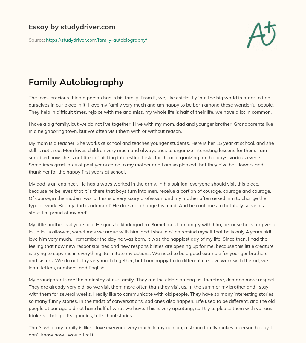 Family Autobiography - Free Essay Example - 710 Words 