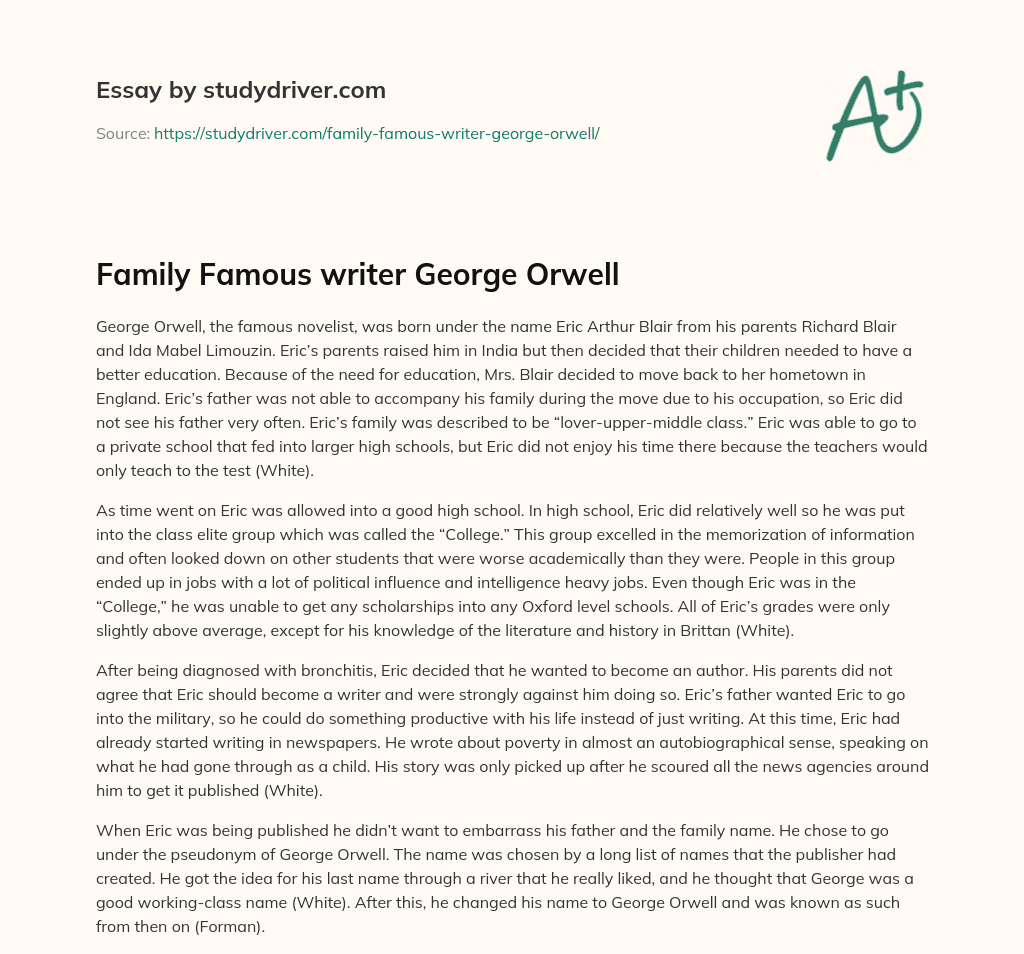 Family Famous Writer George Orwell essay