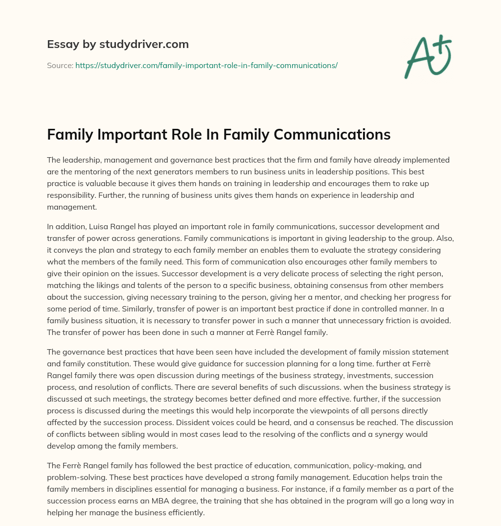 Family Important Role in Family Communications essay