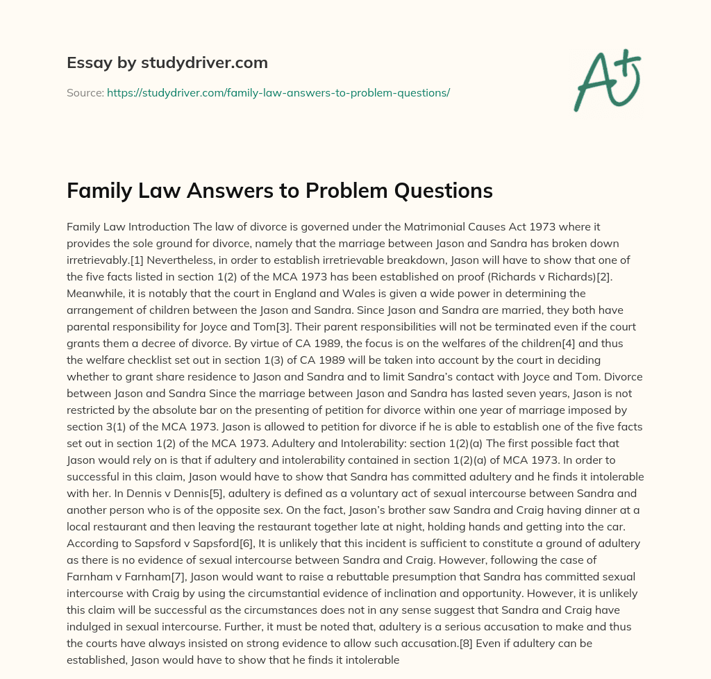 Family Law Answers to Problem Questions essay