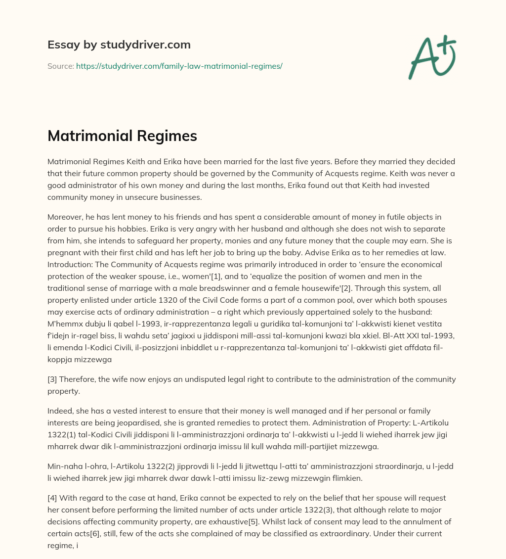 Matrimonial Regimes essay