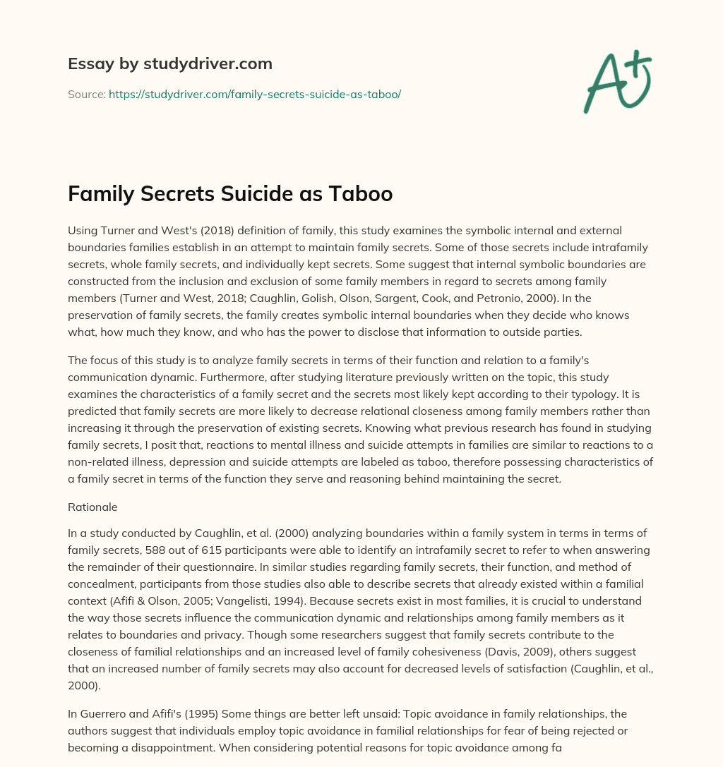 Family Secrets Suicide as Taboo essay
