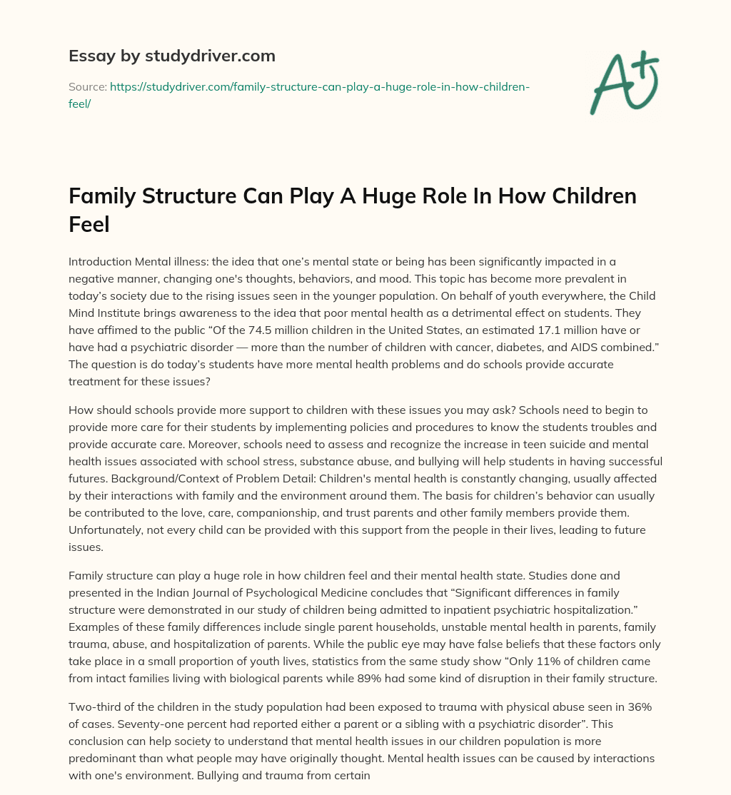 Family Structure Can Play a Huge Role in how Children Feel essay