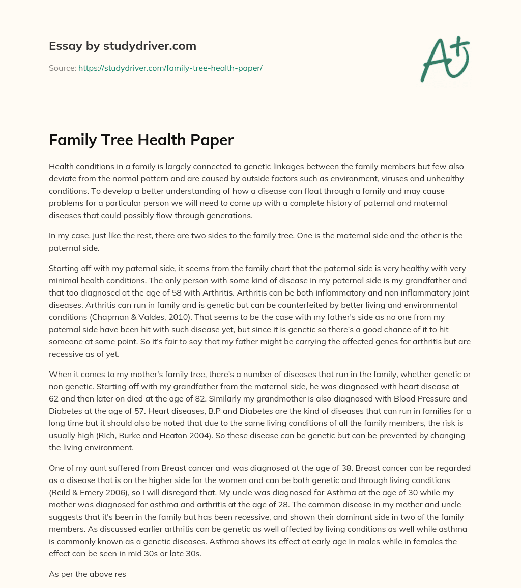 Family Tree Health Paper essay