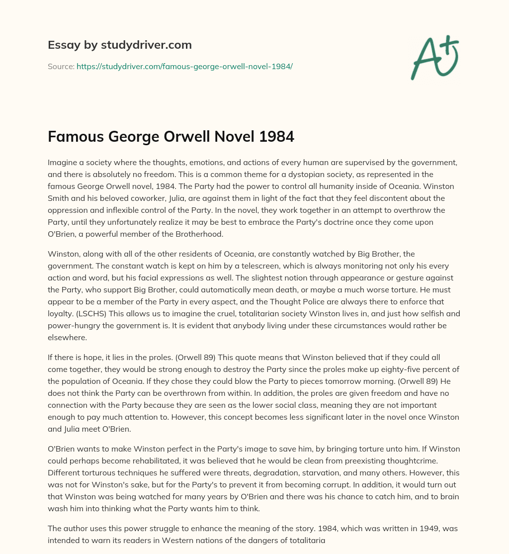 Famous George Orwell Novel 1984 essay