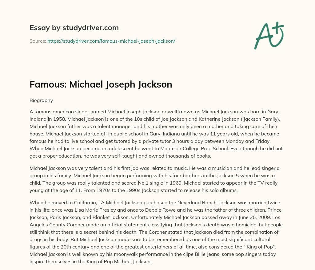 Famous: Michael Joseph Jackson essay