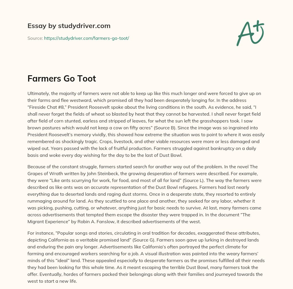 Farmers Go Toot essay