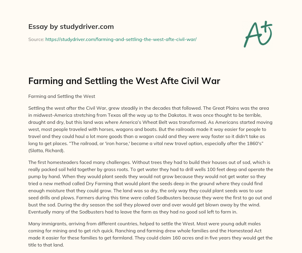 Farming and Settling the West Afte Civil War essay