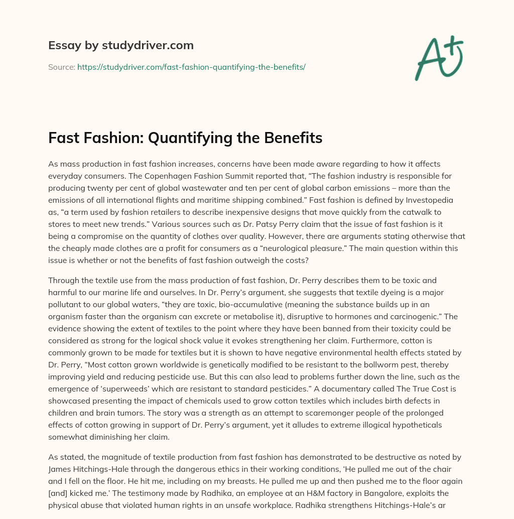 Fast Fashion: Quantifying the Benefits essay