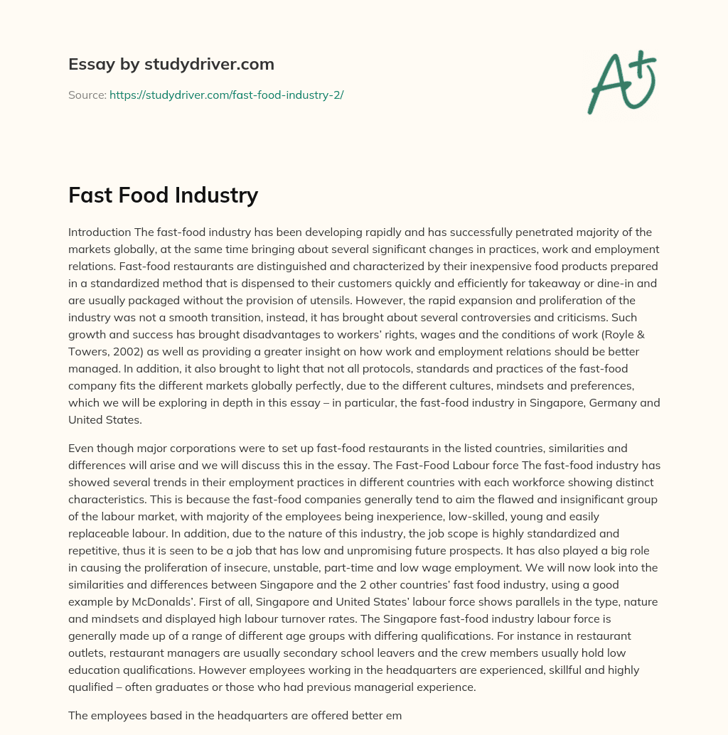 Fast Food Industry essay