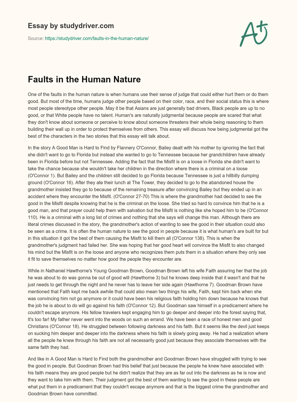 Faults in the Human Nature essay