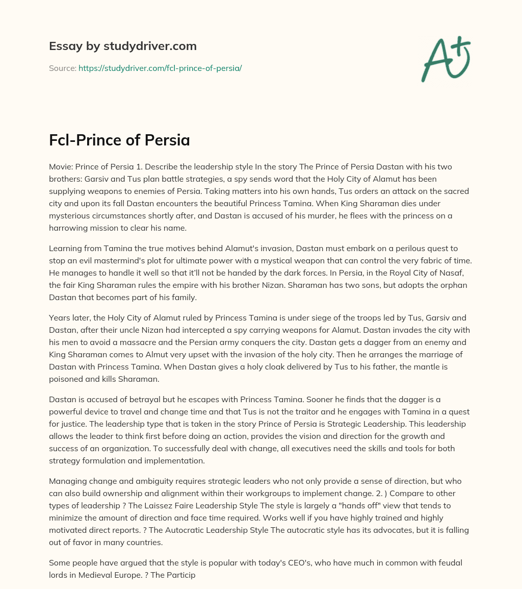 Fcl-Prince of Persia essay