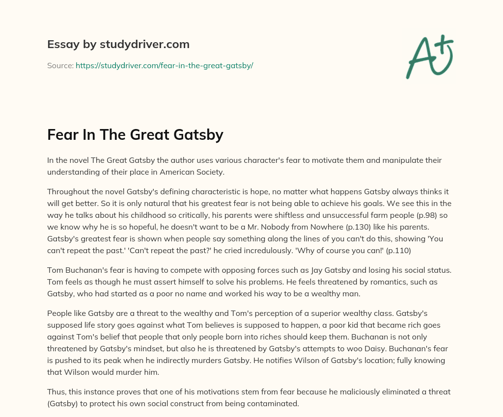 Fear in the Great Gatsby essay