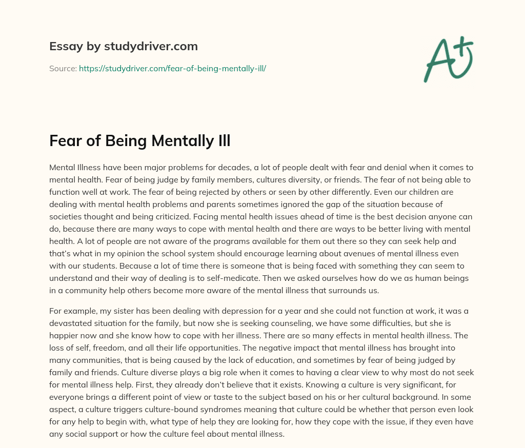 Fear of being Mentally Ill essay