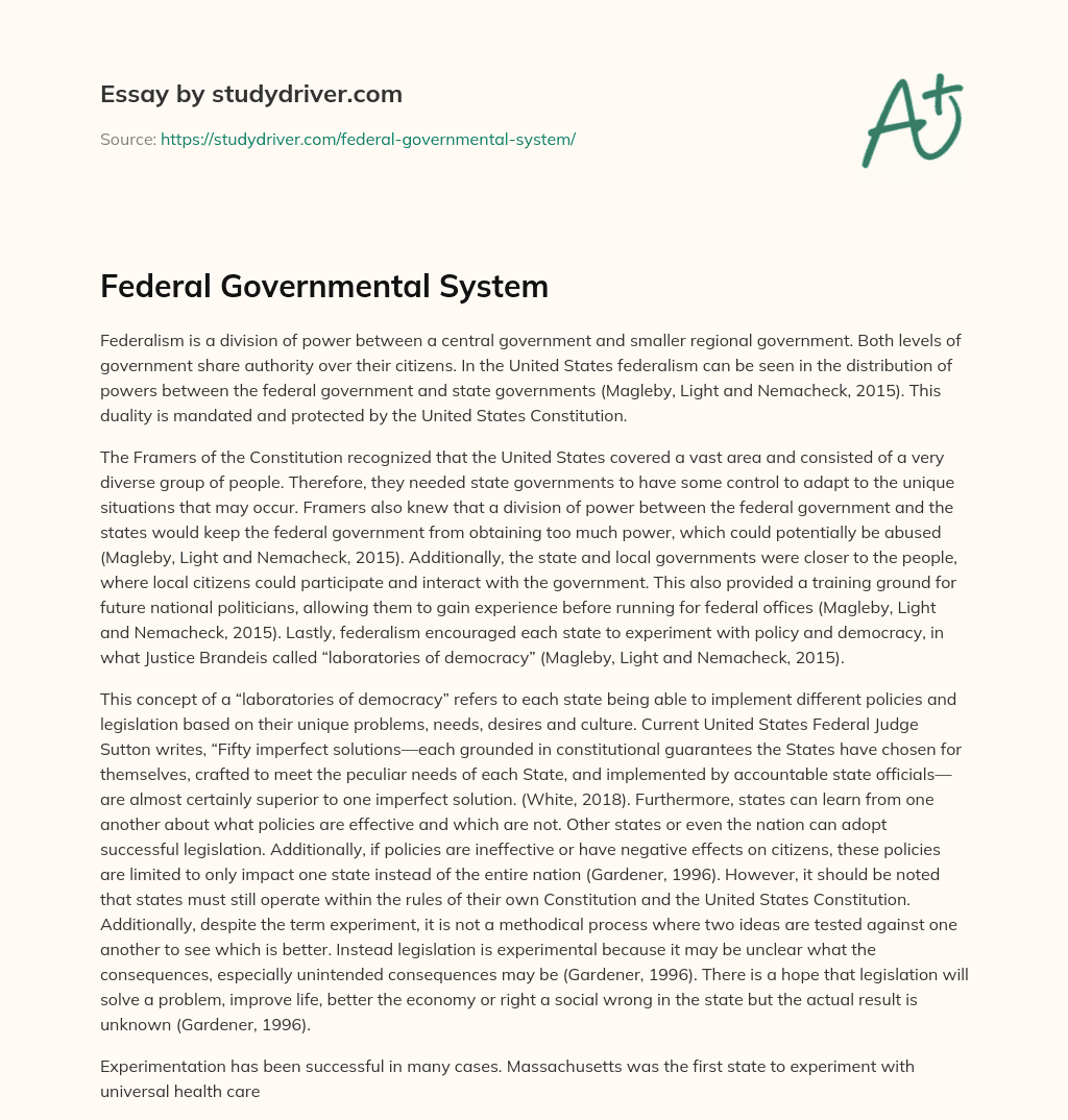 Federal Governmental System essay