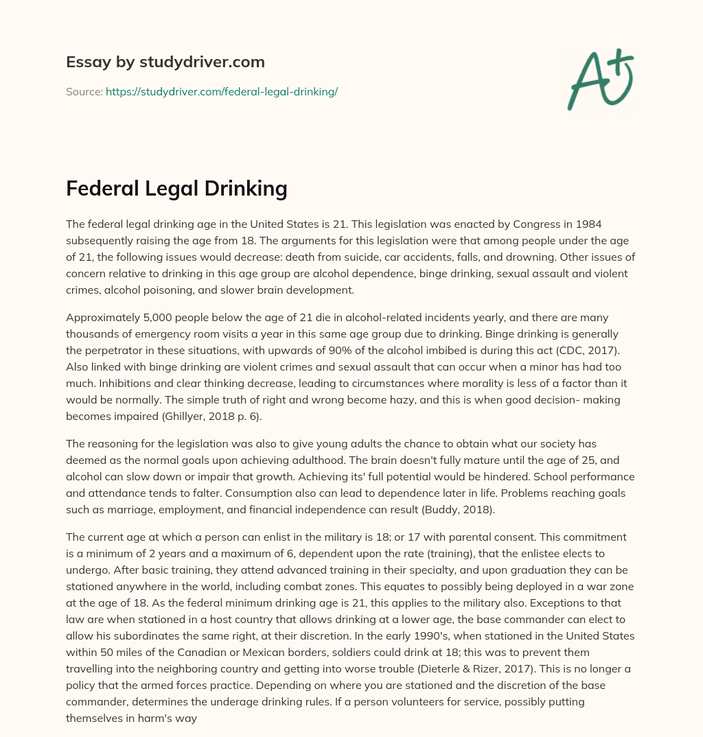 Federal Legal Drinking essay