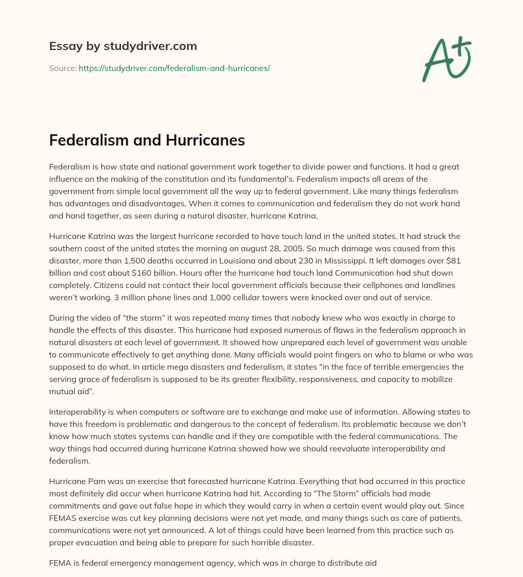 Federalism and Hurricanes essay