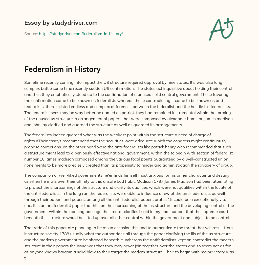 Federalism in History essay