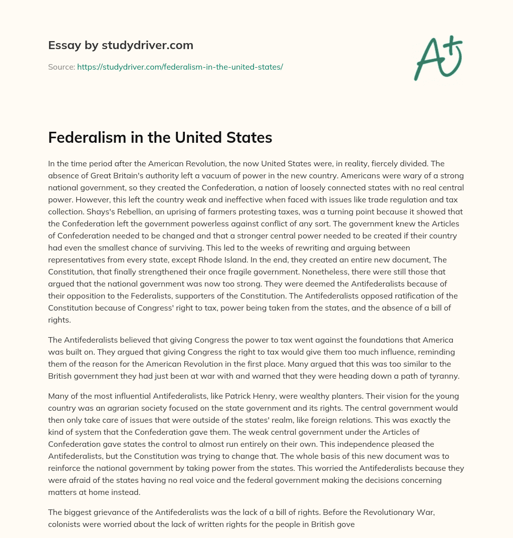 Federalism in the United States essay