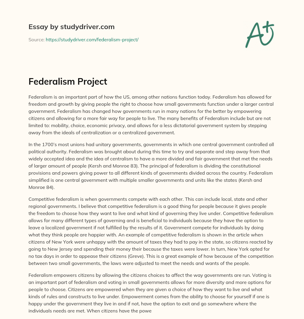 Federalism Project essay