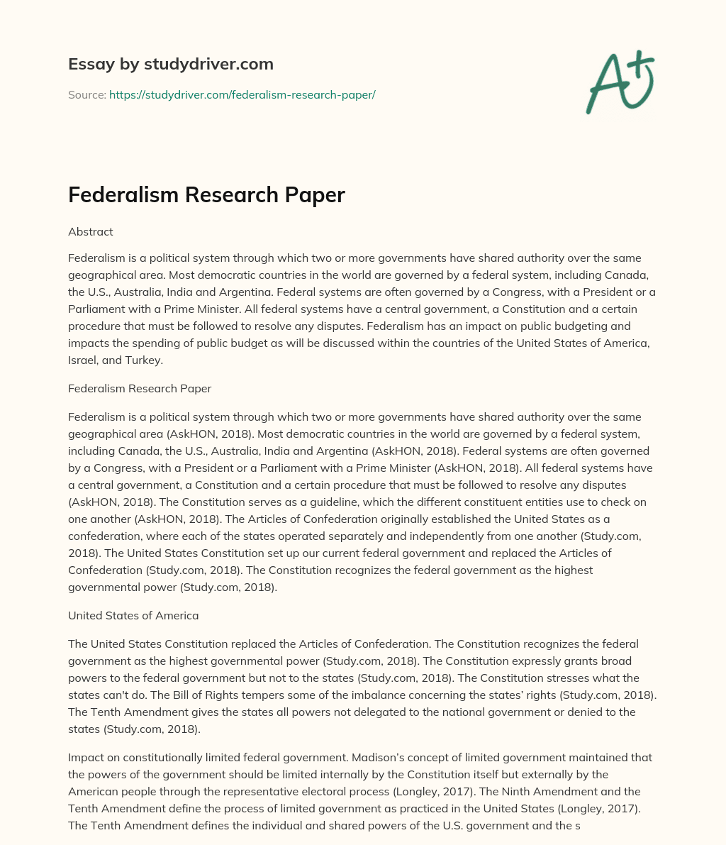 Federalism Research Paper essay